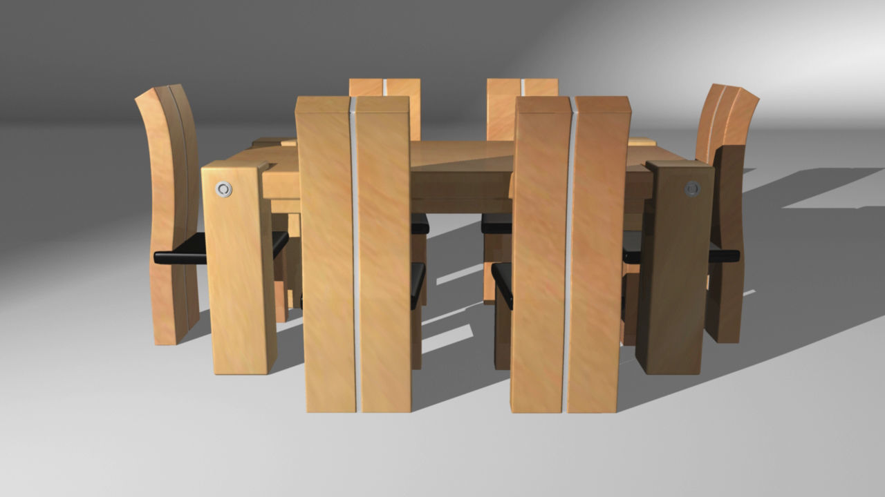 Butcher Block Table and Chairs 3D model_1
