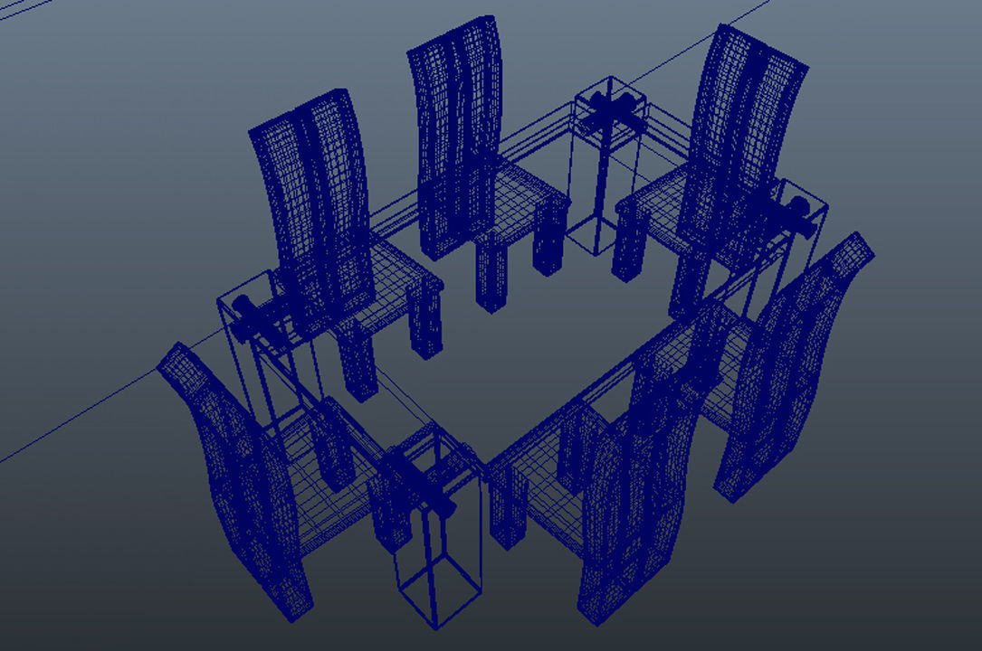 Butcher Block Table and Chairs 3D model_4