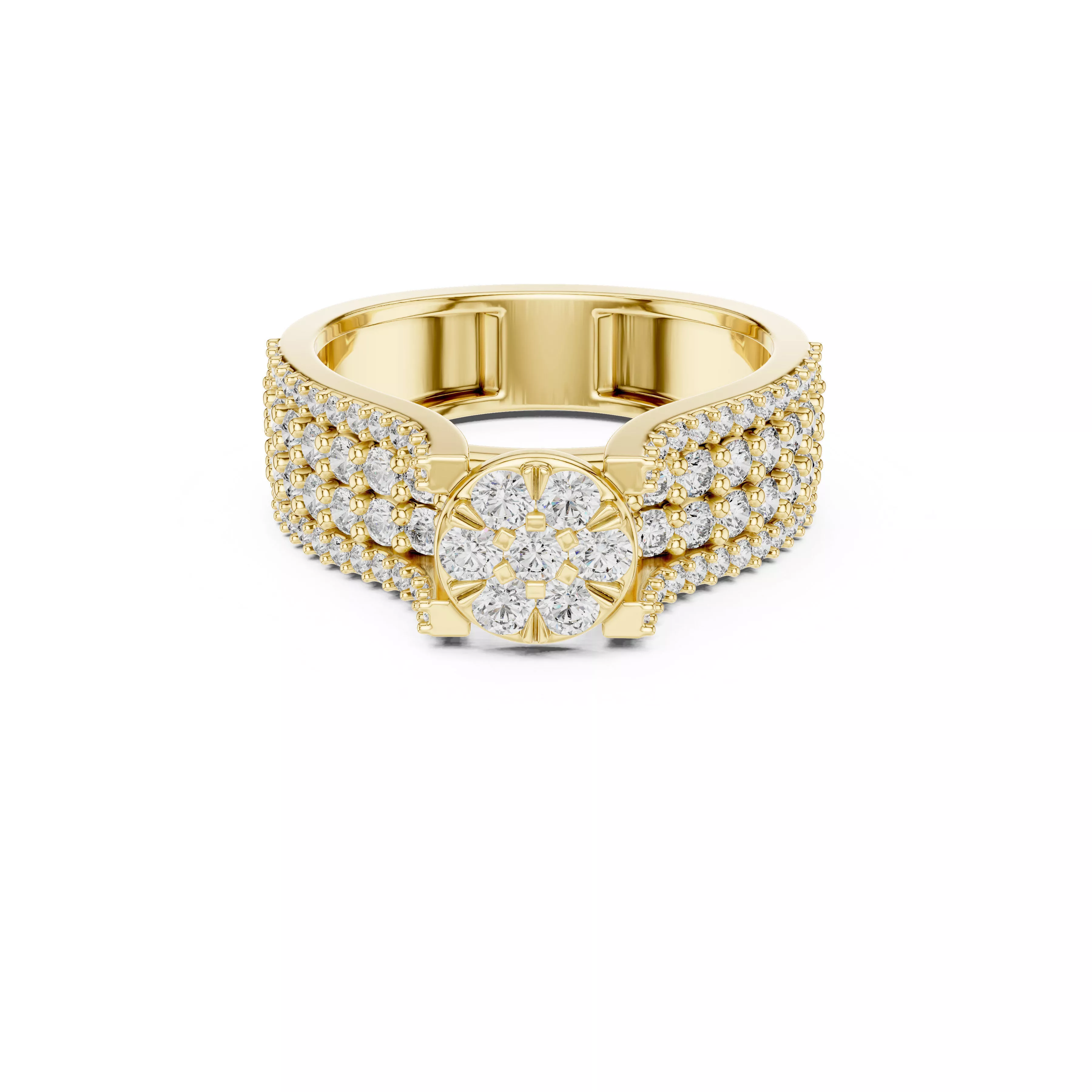 Diamond Cluster Flower Ring Wide Pave Statement Ring CAD 3D print model