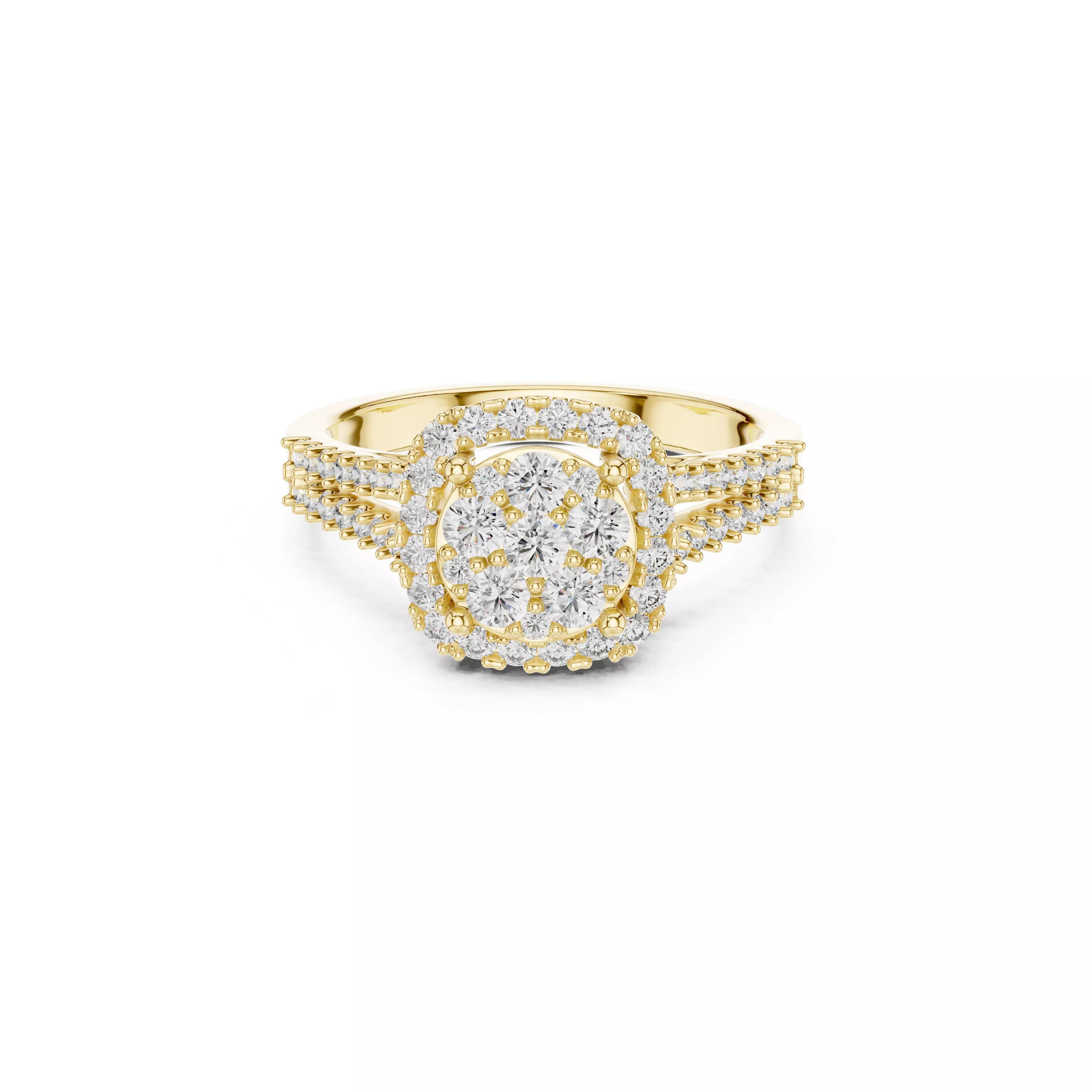 Vintage Diamond Cluster Halo Ring Gold Multi-Row Statement 3D print model