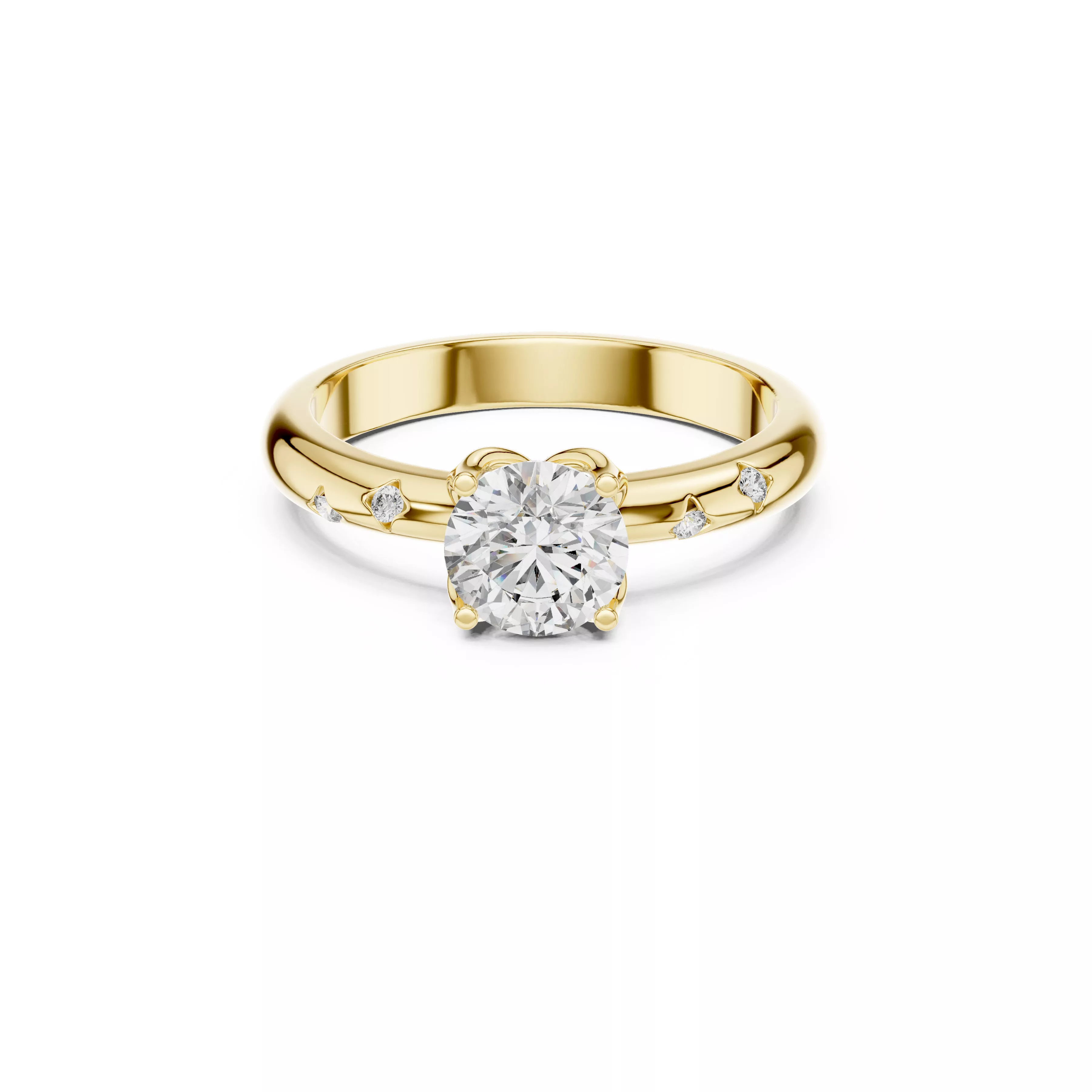 Diamond Accent Solitaire Engagement Ring Nature Inspired Design 3D print model