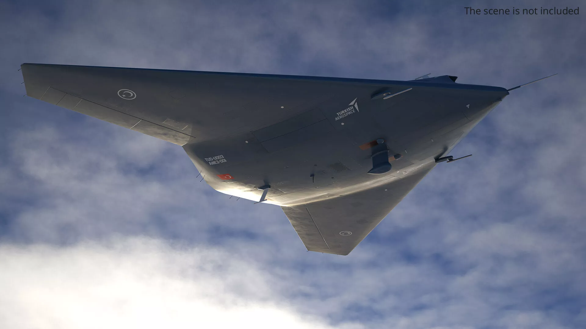TAI Anka-3 Flying Wing UCAV Design Dark Blue Rigged for C4D 3D model