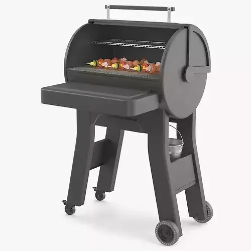 Professional Outdoor BBQ Grill with Vegetables on Sticks 3D model 7