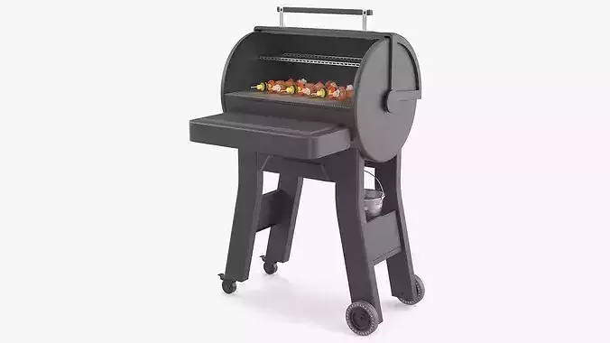 Professional Outdoor BBQ Grill with Vegetables on Sticks 3D model