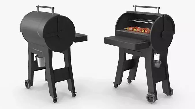 Professional Outdoor BBQ Grill with Vegetables on Sticks 3D model 3