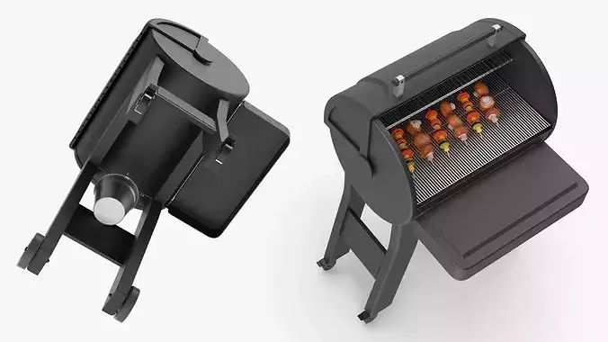 Professional Outdoor BBQ Grill with Vegetables on Sticks 3D model 5