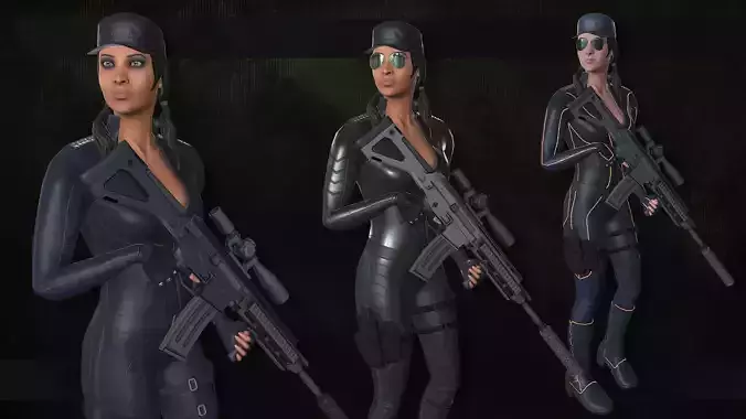 Customizable Female Soldier Modern Style Low-poly 3D model