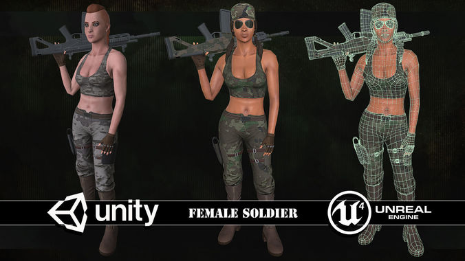 Customizable Female Soldier Classic Style Low-poly 3D model