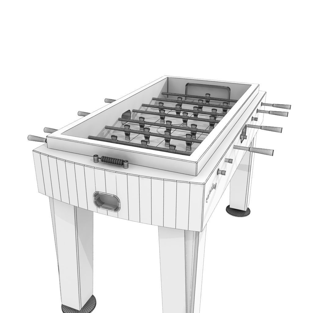 Wood Foosball Soccer table with green pitch 3D model_15