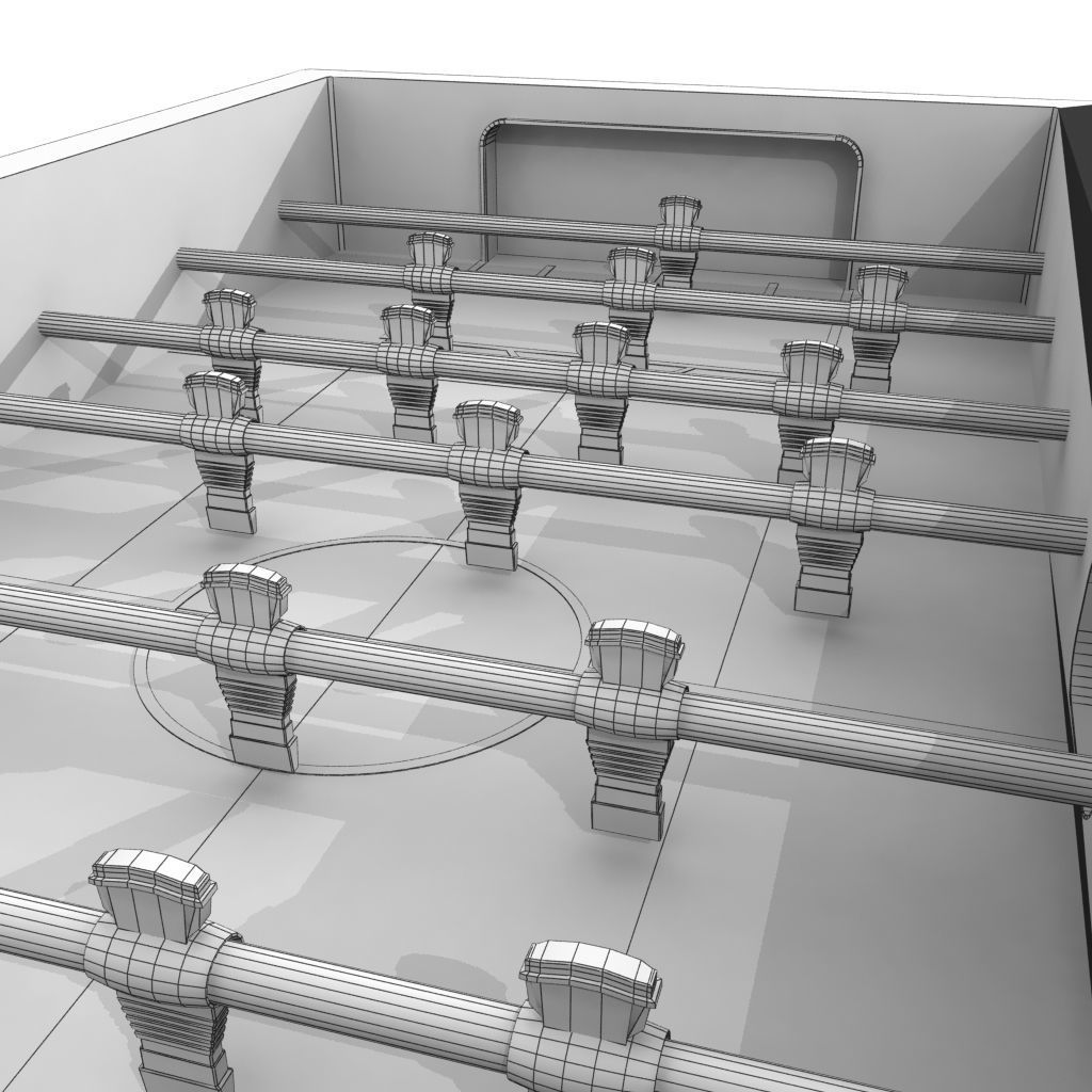 Wood Foosball Soccer table with green pitch 3D model_9
