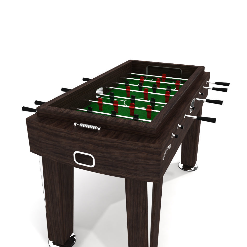 Wood Foosball Soccer table with green pitch 3D model_7