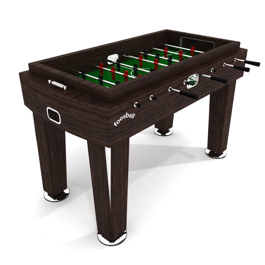 Wood Foosball Soccer table with green pitch 3D model_1
