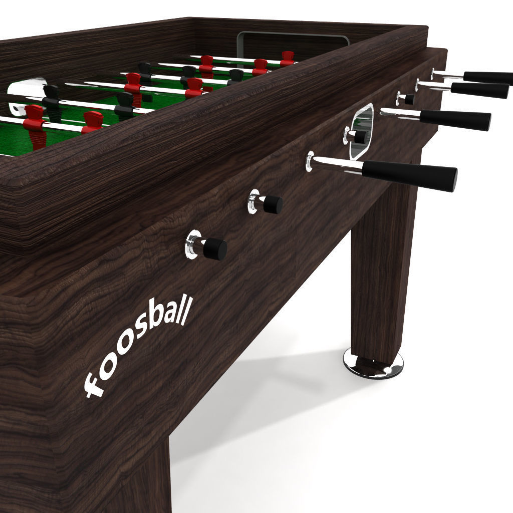 Wood Foosball Soccer table with green pitch 3D model_2