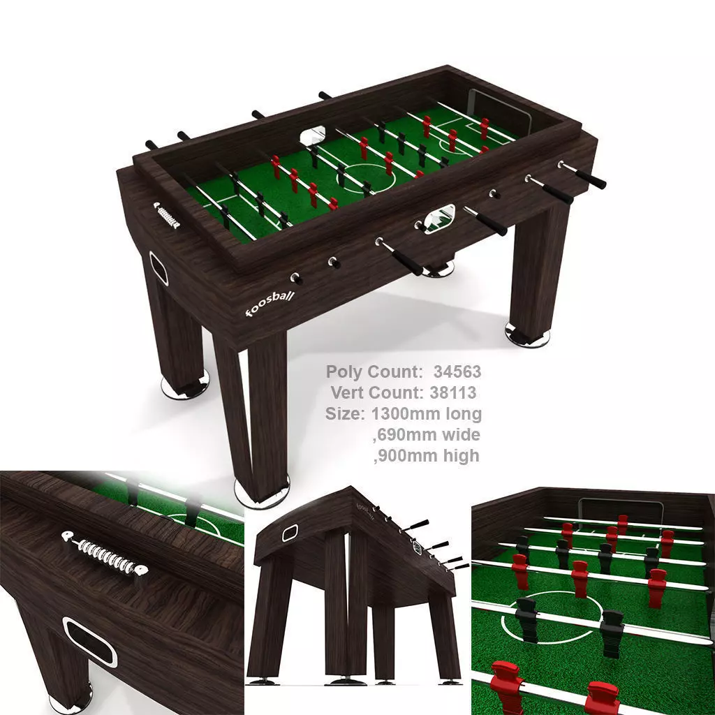 Wood Foosball Soccer table with green pitch 3D model_0