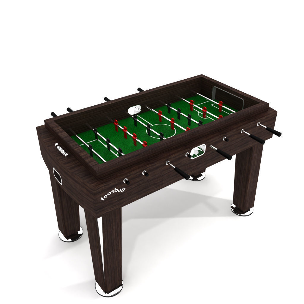 Wood Foosball Soccer table with green pitch 3D model_3
