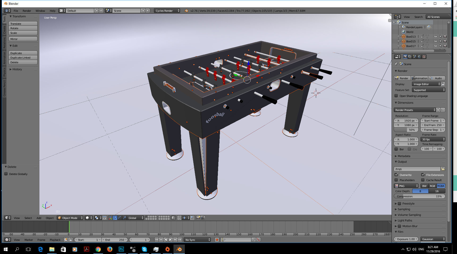 Wood Foosball Soccer table with green pitch 3D model_18