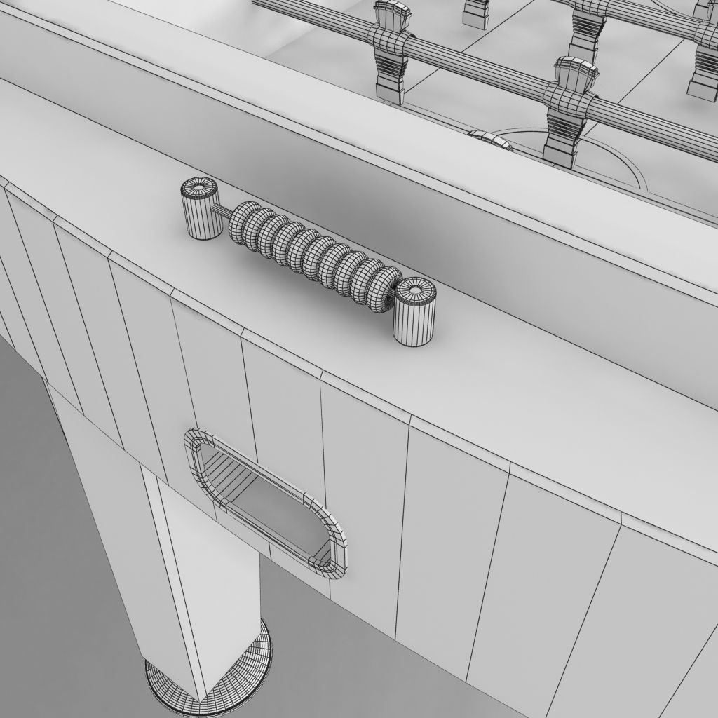 Wood Foosball Soccer table with green pitch 3D model_16