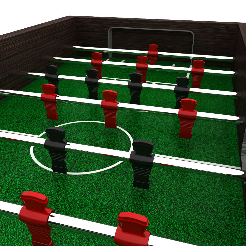 Wood Foosball Soccer table with green pitch 3D model_6