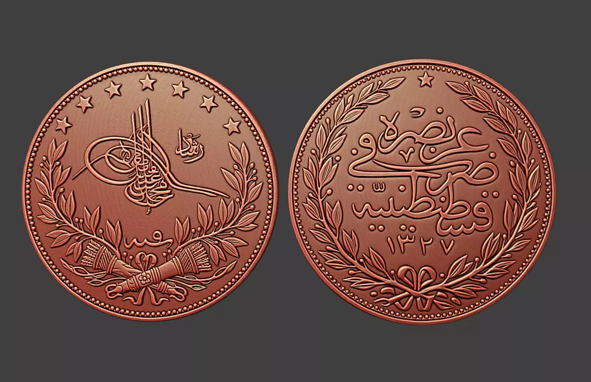 Gold Turkish Arabic 100 kurus Ottoman coin medal 3D print model
