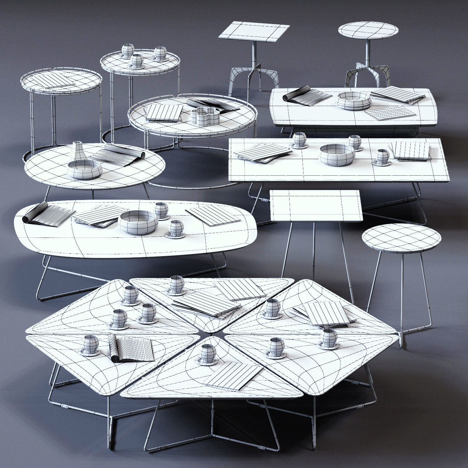 Ditre Italia Coffee Tables Set 02 Low-poly 3D model_4