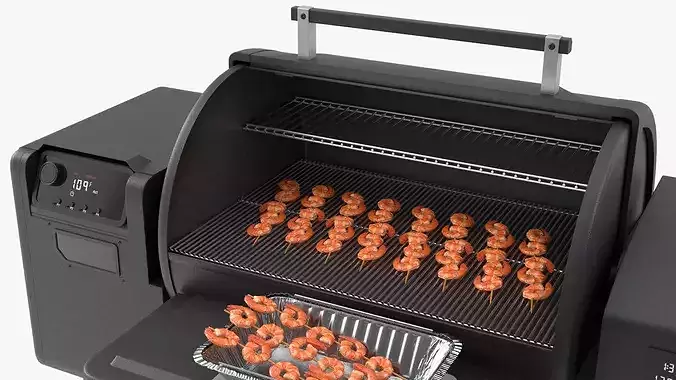 Outdoor Cooking Grill with Grilled Shrimps 3D model 7
