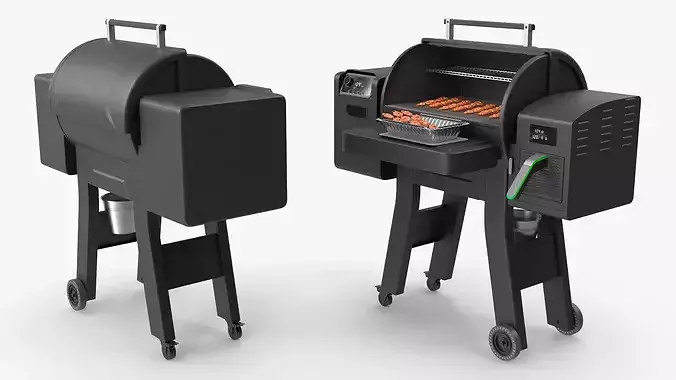 Outdoor Cooking Grill with Grilled Shrimps 3D model 3