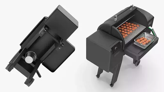 Outdoor Cooking Grill with Grilled Shrimps 3D model 5