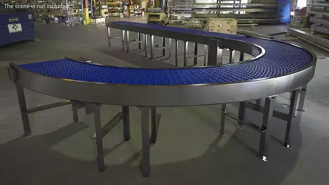 Stainless Frame Turn Conveyor with Plastic Belt 3D model 2