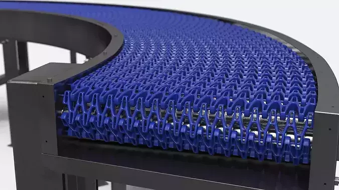 Stainless Frame Turn Conveyor with Plastic Belt 3D model 3