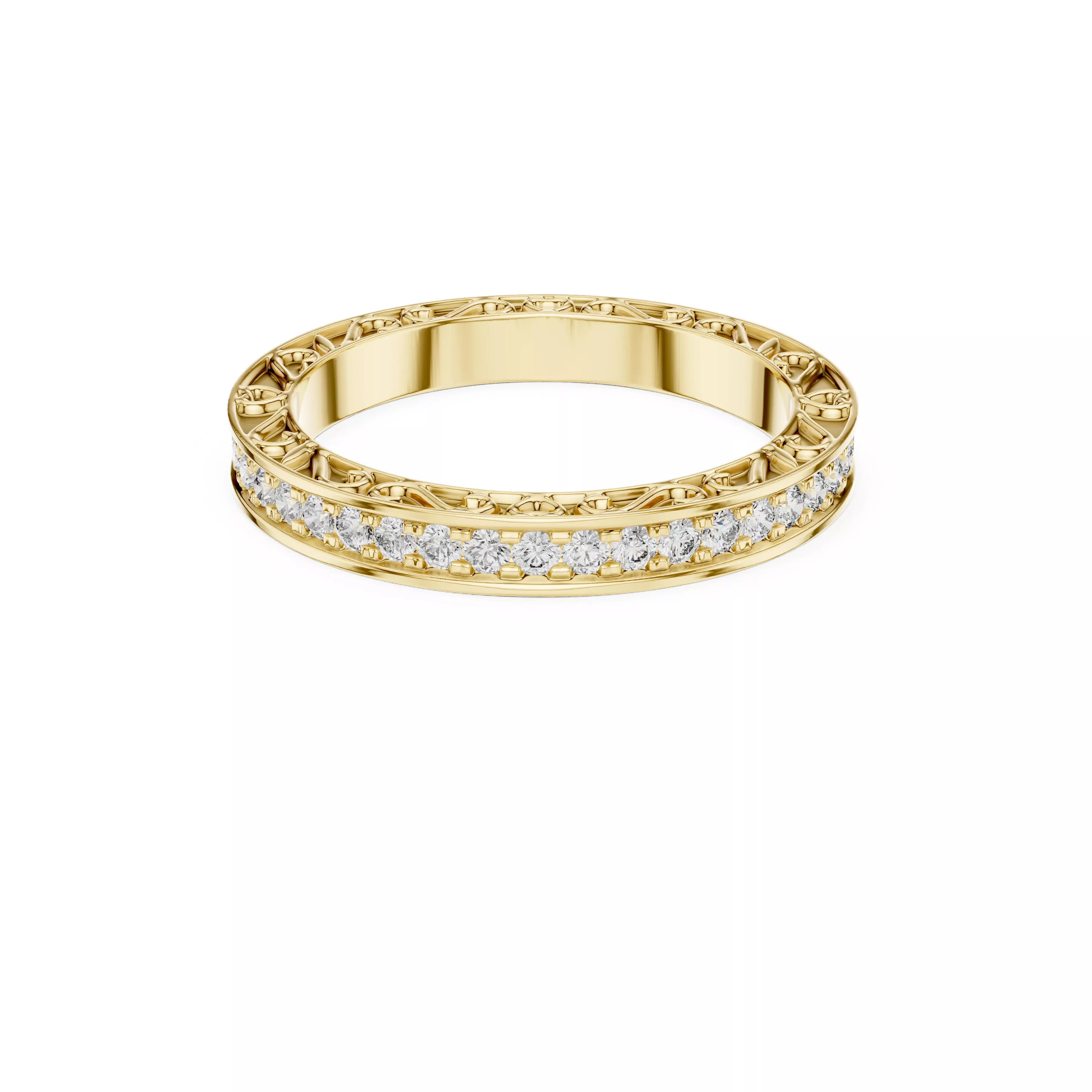 Eternity Diamond Band Antique Milgrain Wedding Ring CAD 3D print model