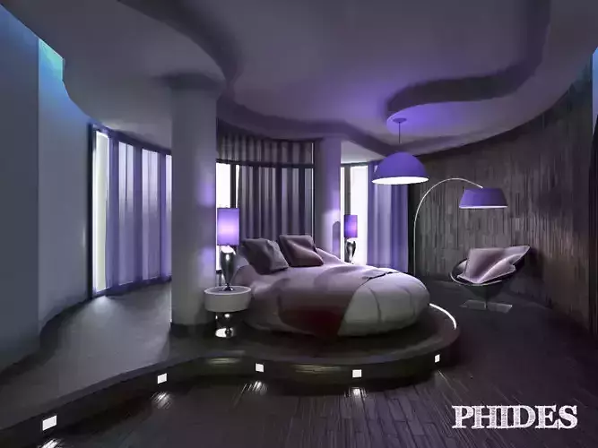 Bedroom futuristic with lighting 3D model