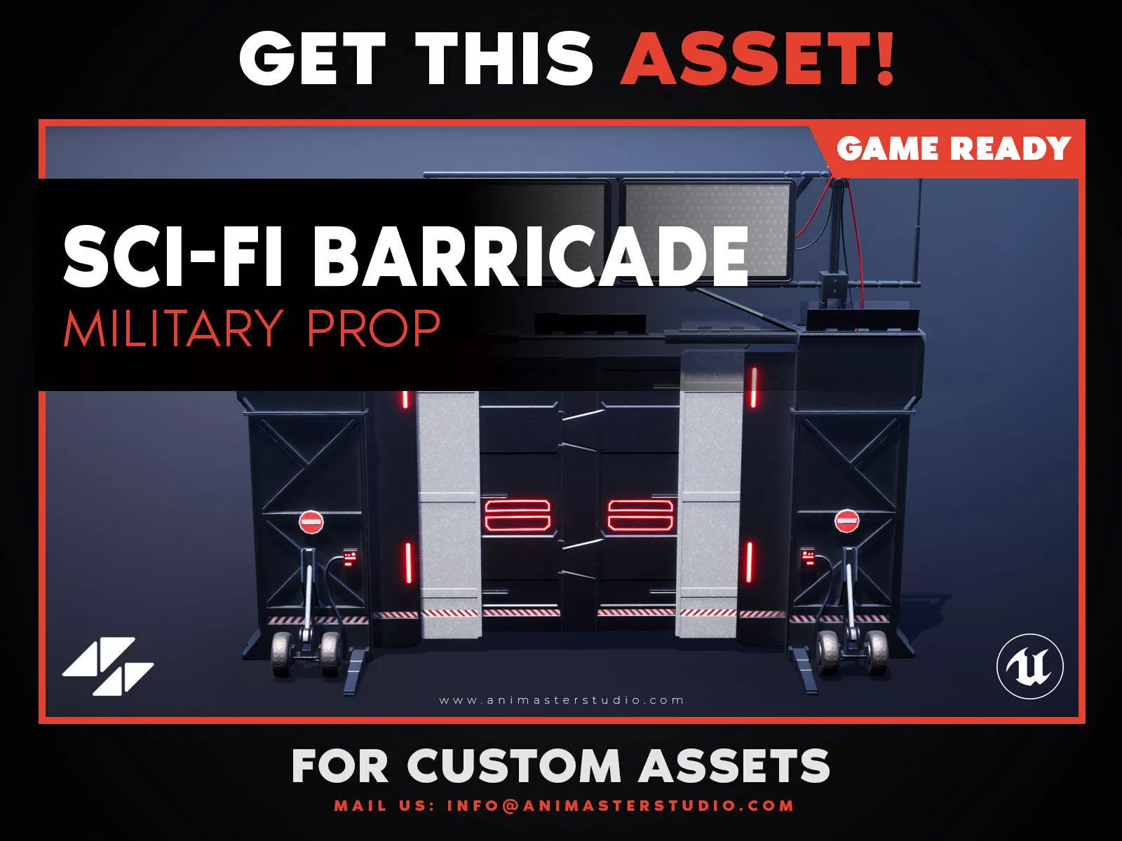 Sci-Fi Military Wall Barricade - PBR Game Ready Low-poly 3D model