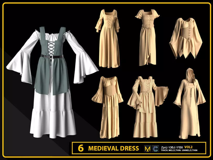 6 MEDIEVAL DRESS 3D model