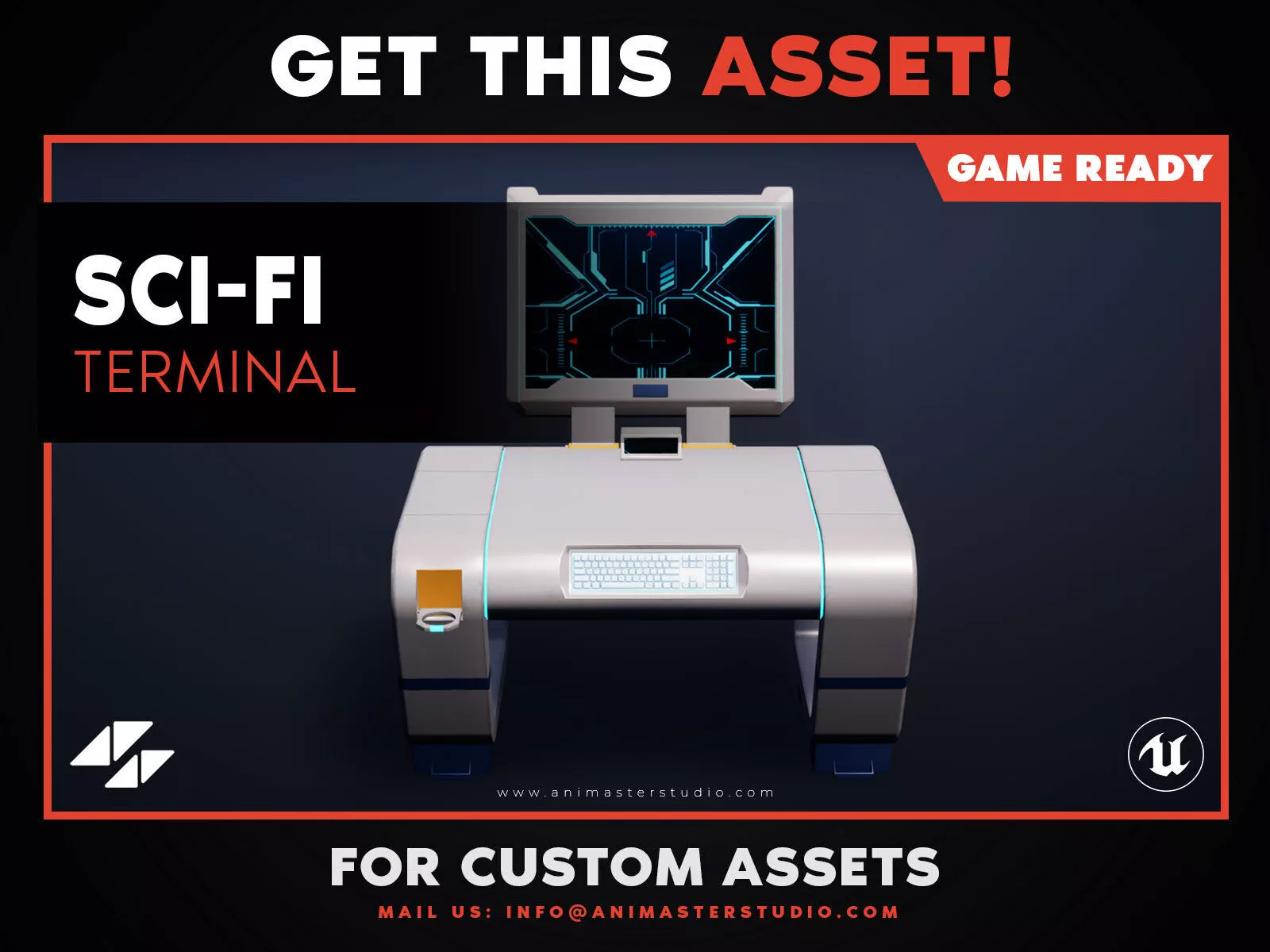 Sci-Fi Command Terminal Control Desk - PBR Game Ready Low-poly 3D model