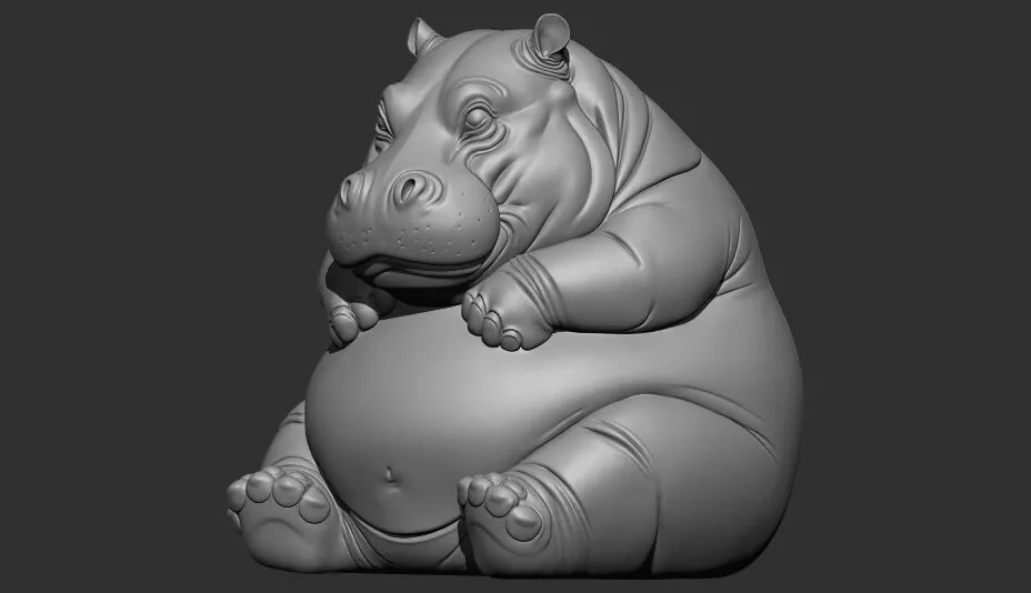 Chubby Fat Hippo Cute Animal Miniature 3D Print STL 3D print model