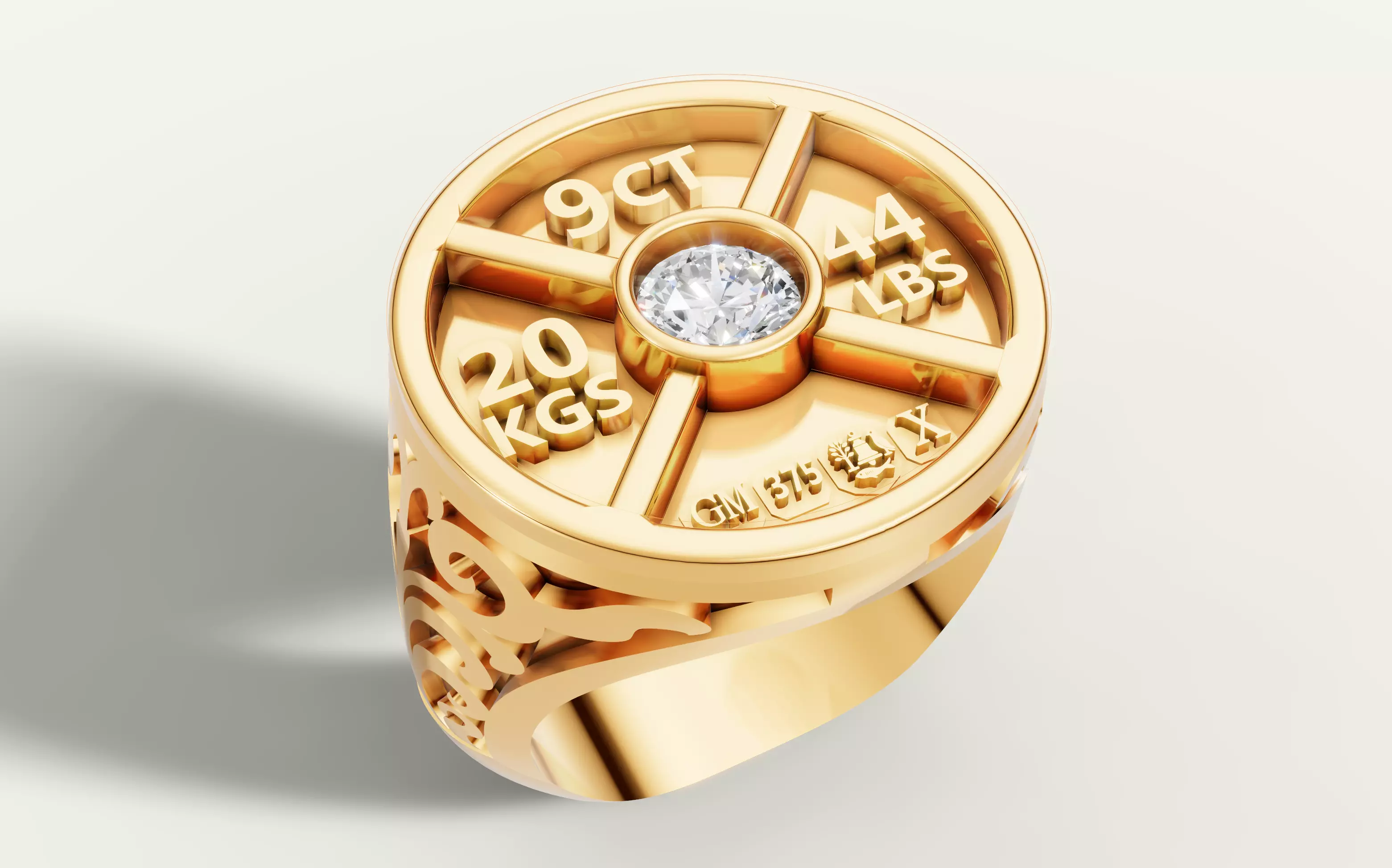 Gym Weight Plate Signet Ring - 3D Jewelry CAD File 3D print model