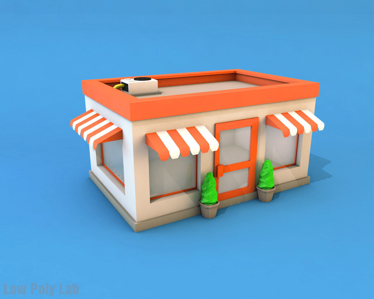 Cartoon City Buildings Shops Low-poly 3D model_3