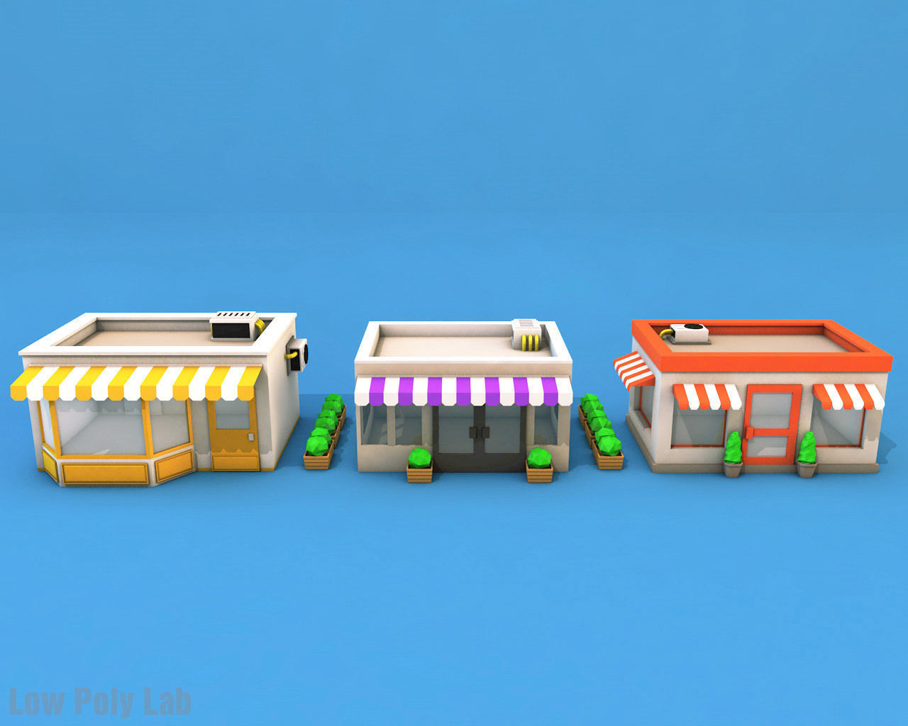 Cartoon City Buildings Shops Low-poly 3D model_1