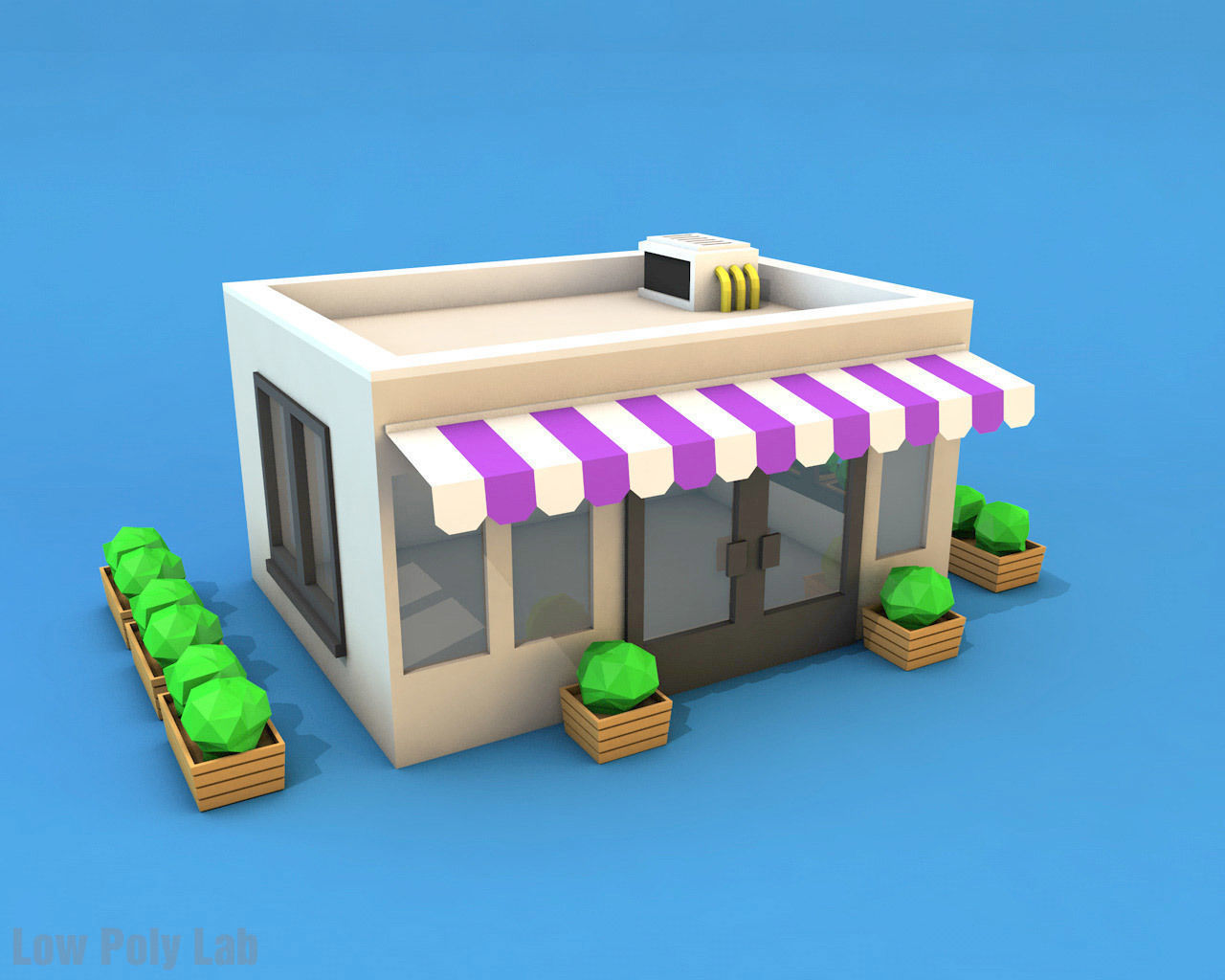 Cartoon City Buildings Shops Low-poly 3D model_11