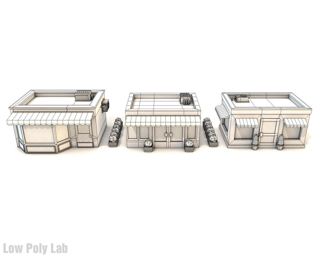 Cartoon City Buildings Shops Low-poly 3D model_2