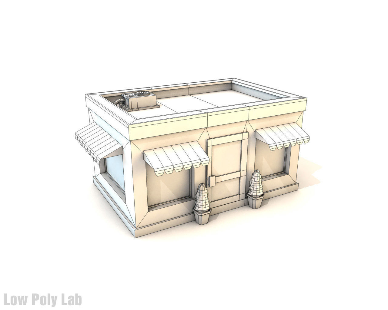 Cartoon City Buildings Shops Low-poly 3D model_5