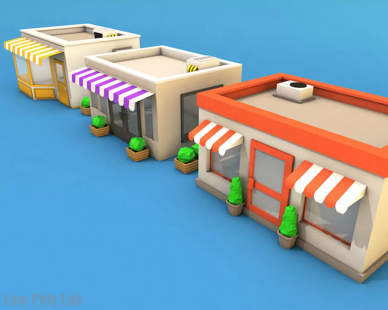 Cartoon City Buildings Shops Low-poly 3D model_0