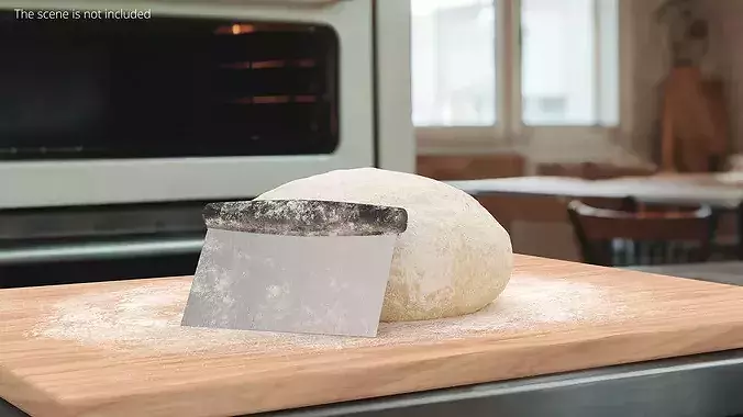 Stainless Steel Dough Scraper With Ruler Covered In Flour 3D model 2