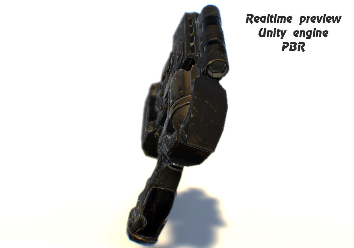 Steampunk gun revolver animated realtime UE4 Unity rigged PBR Low-poly 3D model_8