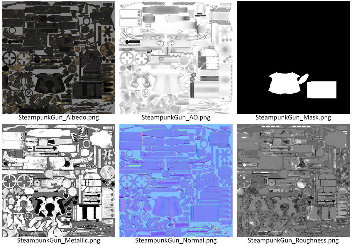 Steampunk gun revolver animated realtime UE4 Unity rigged PBR Low-poly 3D model_12
