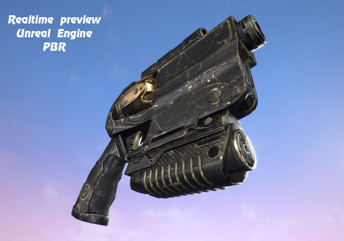 Steampunk gun revolver animated realtime UE4 Unity rigged PBR Low-poly 3D model_5