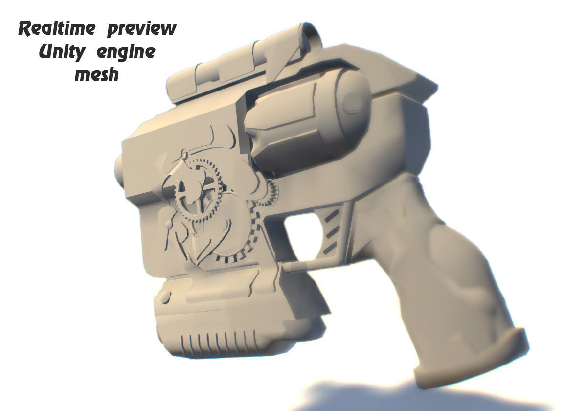 Steampunk gun revolver animated realtime UE4 Unity rigged PBR Low-poly 3D model_11