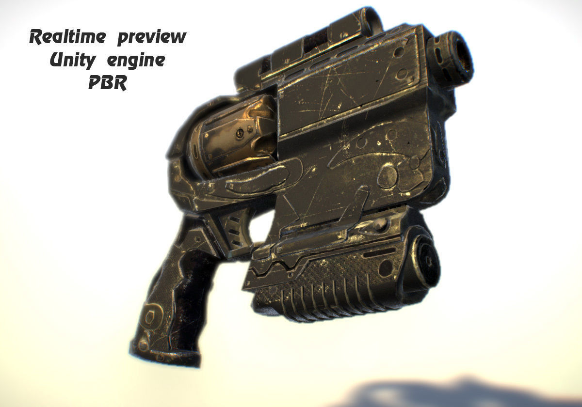Steampunk gun revolver animated realtime UE4 Unity rigged PBR Low-poly 3D model_2