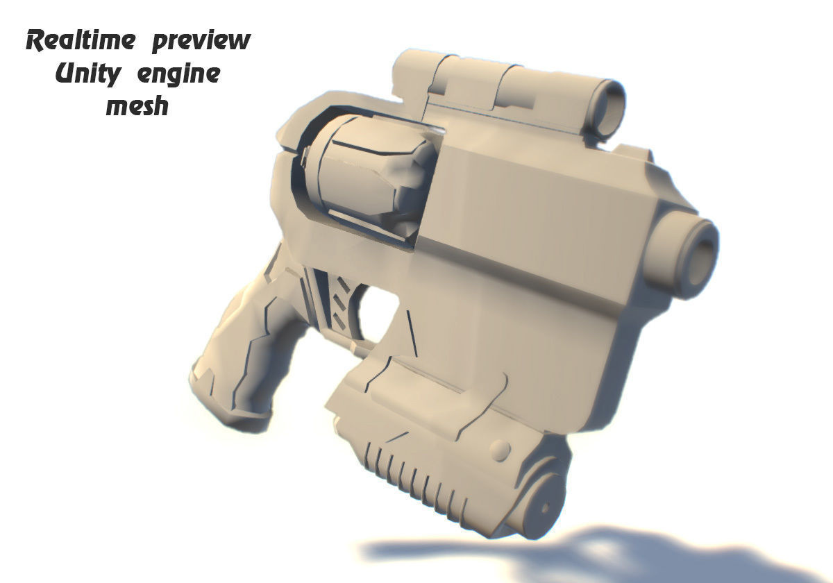 Steampunk gun revolver animated realtime UE4 Unity rigged PBR Low-poly 3D model_10