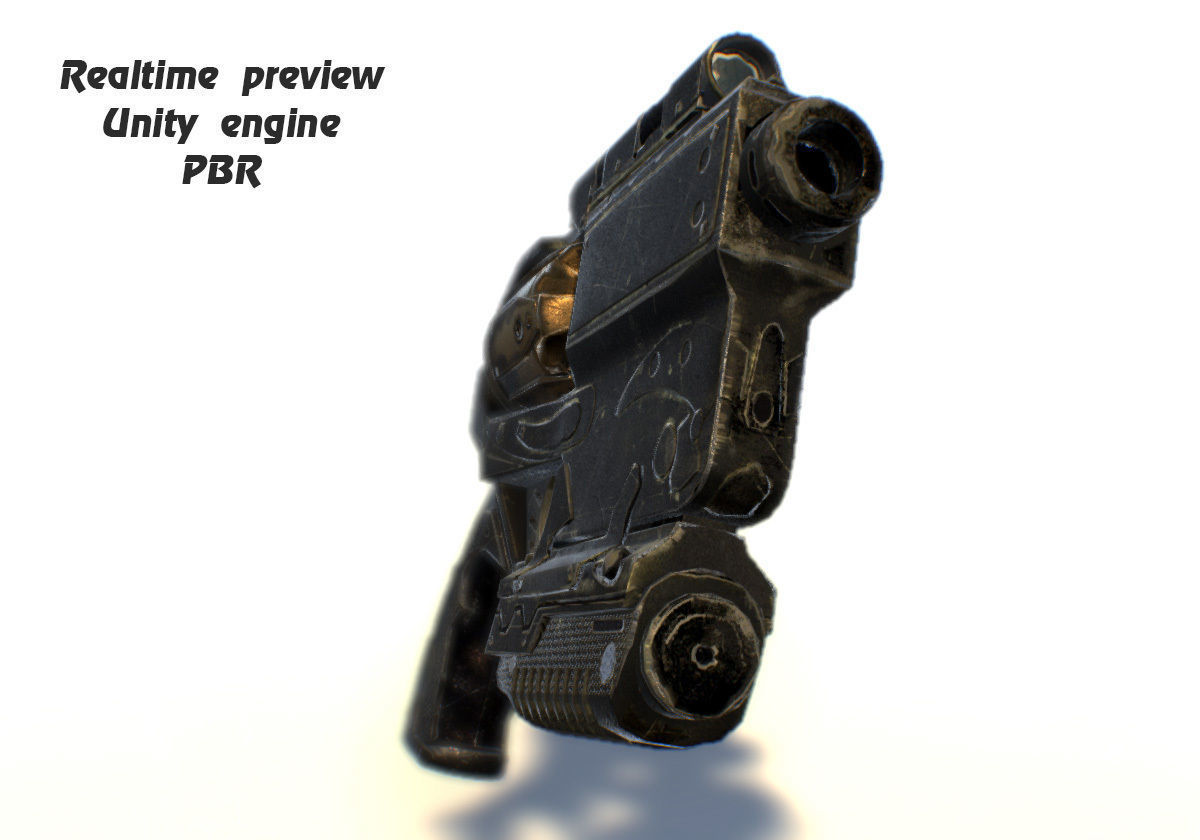 Steampunk gun revolver animated realtime UE4 Unity rigged PBR Low-poly 3D model_4